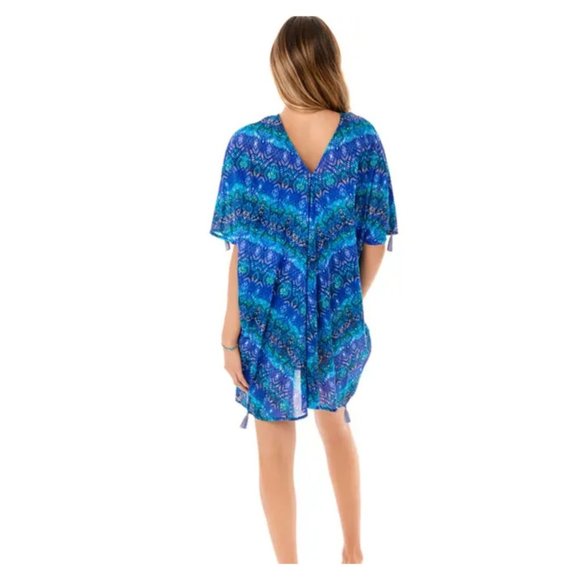 Miraclesuit Blue Curacao Caftan 100% Cotton Ikat Swimwear Cover Up Size M - Picture 11 of 11